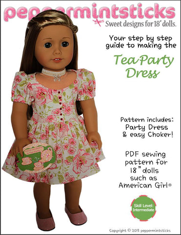 Peppermintsticks 18 Inch Modern The Tea Party Dress 18" Doll Clothes Pattern larougetdelisle