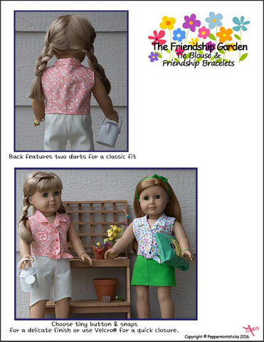 Peppermintsticks 18 Inch Modern The Friendship Garden Tie Blouse and Friendship Bracelets 18" Doll Clothes Pattern larougetdelisle