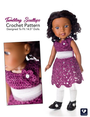 Mon Petite Cherie Couture WellieWishers Tumbling Scallops 14.5" Doll Clothes Crochet Pattern larougetdelisle