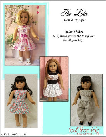 Love From Lola 18 Inch Modern The Lola Dress and Romper 18" Doll Clothes Pattern larougetdelisle