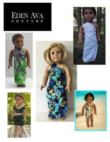 Eden Ava 18 Inch Modern Tropical Wrap and Tie Sarong Dress 18" Doll Clothes Pattern larougetdelisle