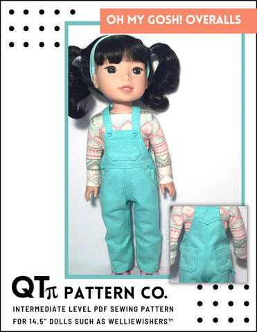 QTπ Doll Clothing WellieWishers Oh My Gosh! Overalls 14.5" Doll Clothes Pattern larougetdelisle