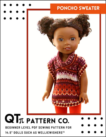 QTπ Pattern Co WellieWishers Poncho 14.5" Doll Clothes Pattern larougetdelisle