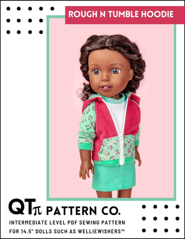 QTπ Pattern Co WellieWishers Rough N Tumble Hoodie 14.5" Doll Clothes Pattern larougetdelisle