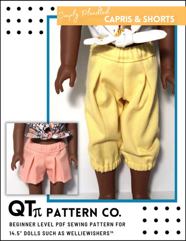 QTπ Pattern Co WellieWishers Simply Pleated Capris and Shorts 14.5" Doll Clothes Pattern larougetdelisle