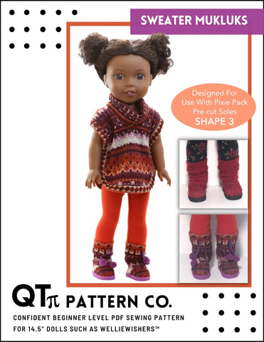 QTπ Doll Clothing WellieWishers Sweater Mukluks 14.5" Doll Clothes Pattern larougetdelisle