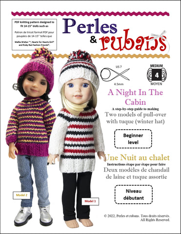 Perles & Rubans Knitting A Night in the Cabin 14-15" Doll Clothes Knitting Pattern larougetdelisle