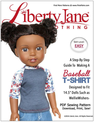 Liberty Jane WellieWishers Baseball T-Shirt 14.5" Doll Clothes Pattern larougetdelisle