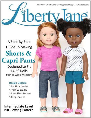 Liberty Jane WellieWishers Shorts and Capri Pants 14.5 Inch Doll Clothes Pattern larougetdelisle