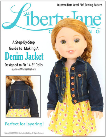 Liberty Jane WellieWishers Denim Jacket 14.5" Doll Clothes Pattern larougetdelisle