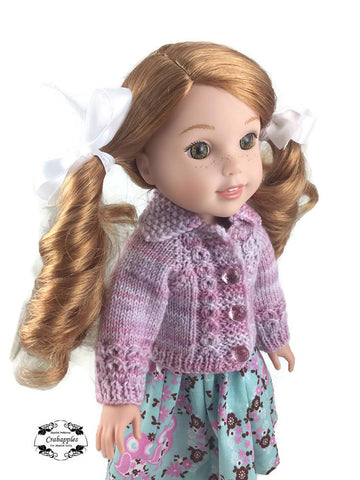 Crabapples WellieWishers Eyelet Cable Cardigan 14.5 Inch Doll Clothes Knitting Pattern larougetdelisle