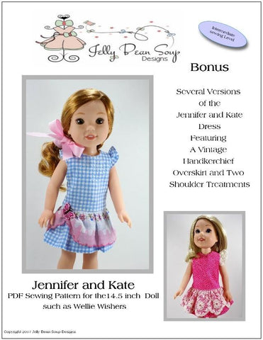 Jelly Bean Soup Designs WellieWishers Jennifer and Kate 14.5" Doll Clothes Pattern larougetdelisle