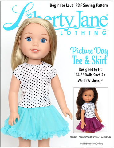 Liberty Jane WellieWishers Picture Day Tee and Skirt 14.5 Inch Doll Clothes Pattern larougetdelisle