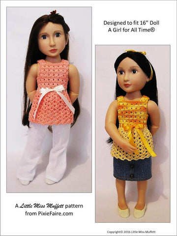 Little Miss Muffett A Girl For All Time Whispering Winds Crochet Pattern for AGAT Dolls larougetdelisle