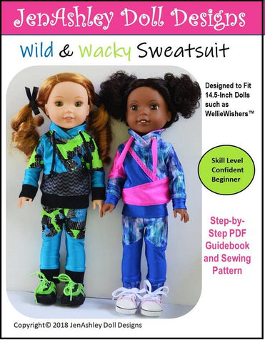 Jen Ashley Doll Designs WellieWishers Wild and Wacky Sweatsuit 14.5" Doll Clothes Pattern larougetdelisle