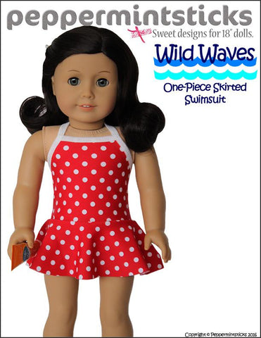 Peppermintsticks 18 Inch Modern Wild Waves One-Piece Skirted Swimsuit 18" Doll Clothes larougetdelisle