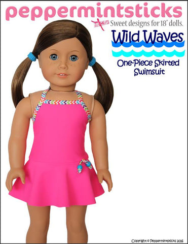 Peppermintsticks 18 Inch Modern Wild Waves One-Piece Skirted Swimsuit 18" Doll Clothes larougetdelisle