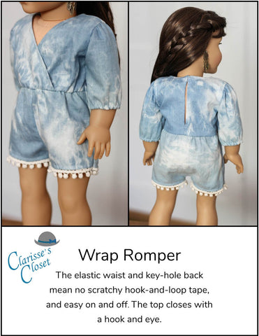 Clarisse's Closet 18 Inch Modern Wrap Romper 18" Doll Clothes Pattern larougetdelisle