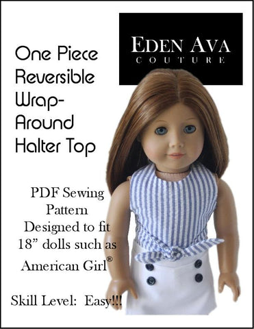 larougetdelisle 18 Inch Modern FREE Wrap Around Reversible Halter Top 18" Doll Clothes Pattern larougetdelisle