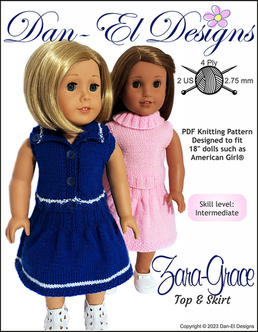 Dan-El Designs Knitting Zara Grace Top and Skirt Knitted Outfit 18 inch Doll Knitting Pattern larougetdelisle