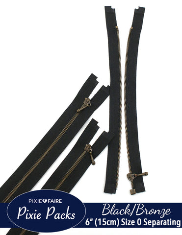 larougetdelisle Pixie Packs Pixie Packs 6" (15cm) Separating Zippers Black Bronze - Size 0 larougetdelisle