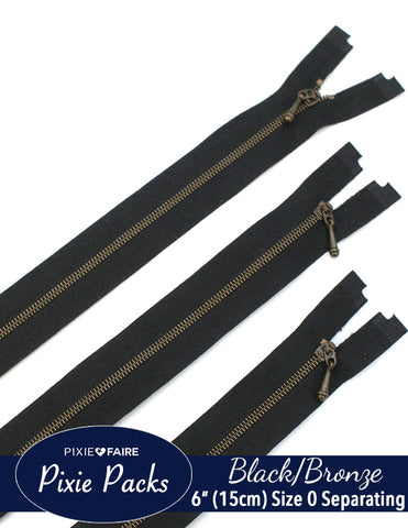 larougetdelisle Pixie Packs Pixie Packs 6" (15cm) Separating Zippers Black Bronze - Size 0 larougetdelisle