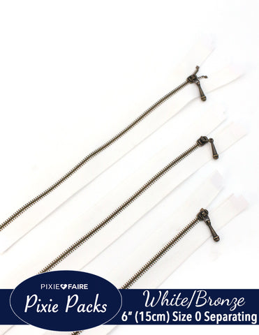 larougetdelisle Pixie Packs Pixie Packs 6" (15cm) Separating Zippers White Bronze - Size 0 larougetdelisle