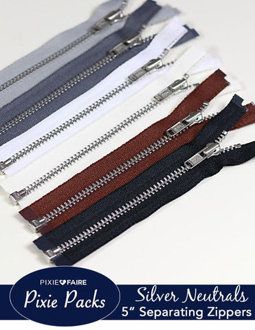 larougetdelisle Pixie Packs Pixie Packs 5" Separating Zippers - Silver Neutrals larougetdelisle