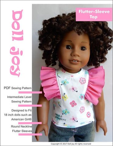 Doll Joy 18 Inch Modern Flutter-Sleeve Top 18" Doll Clothes Pattern larougetdelisle