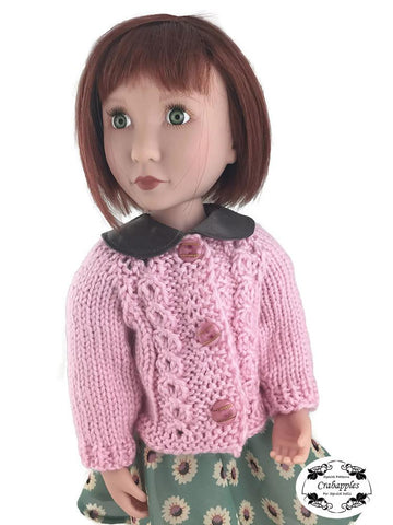 Crabapples A Girl For All Time Eyelet Cable Cardigan Knitting Pattern for AGAT Dolls larougetdelisle