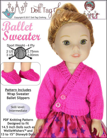 Doll Tag Clothing WellieWishers Ballet Sweater Knitting Pattern for 13 to 15 Inch Dolls larougetdelisle