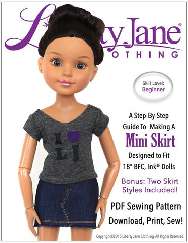 Liberty Jane BFC Ink Mini Skirt Pattern for BFC, Ink Dolls larougetdelisle