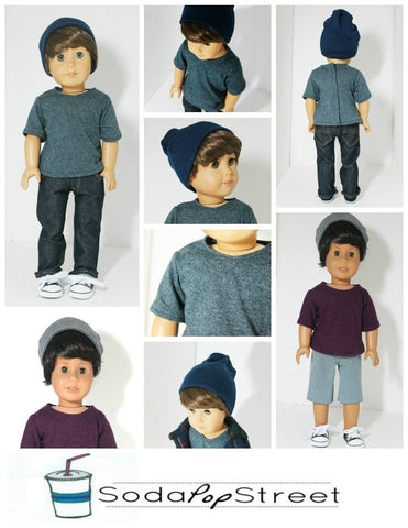 Soda Pop Street 18 Inch Boy Doll Boys Tee and Beanie 18" Doll Clothes Pattern larougetdelisle