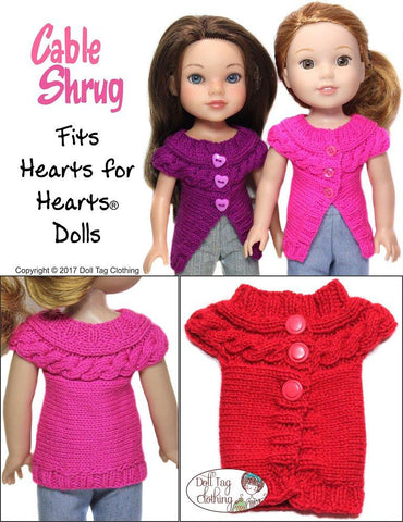 Doll Tag Clothing WellieWishers Cable Shrug Knitting Pattern for 14 to 14.5 Inch Dolls larougetdelisle