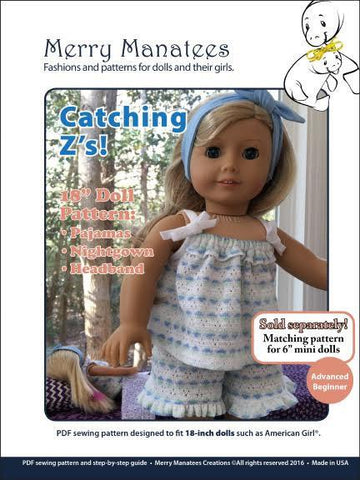 Merry Manatees 18 Inch Modern Catching Z's 18" Doll Clothes Pattern larougetdelisle
