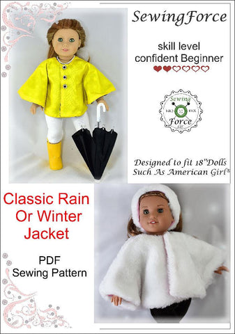 Sewing Force 18 Inch Modern Classic Rain or Winter Jacket 18" Doll Clothes Pattern larougetdelisle