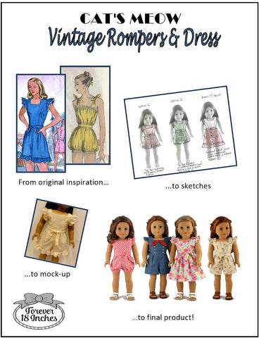Forever 18 Inches 18 Inch Modern Cat's Meow Vintage Rompers & Dress 18" Doll Clothes larougetdelisle