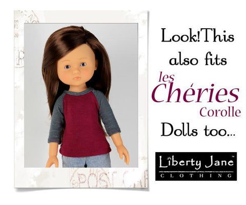 Liberty Jane H4H/Les Cheries Baseball Tee 13 - 14 Inch Doll Clothes Pattern larougetdelisle