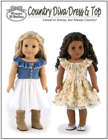 Forever 18 Inches 18 Inch Modern Country Diva Dress & Top 18" Doll Clothes Pattern larougetdelisle
