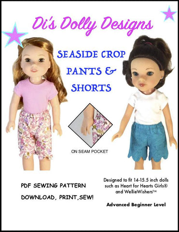 Di's Dolly Designs WellieWishers Seaside Crop Pants & Shorts 14-14.5" Doll Clothes Pattern larougetdelisle