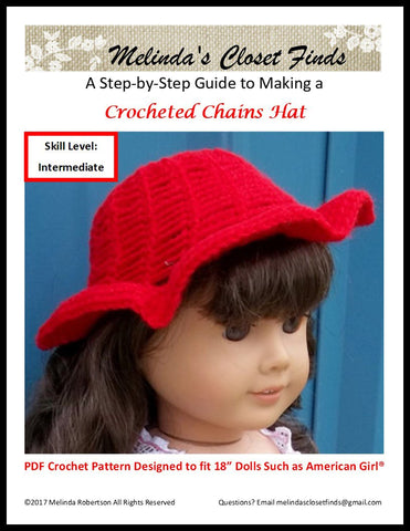 Melinda's Closet Finds Crochet Crocheted Chains Hat 18" Doll Crochet Pattern larougetdelisle