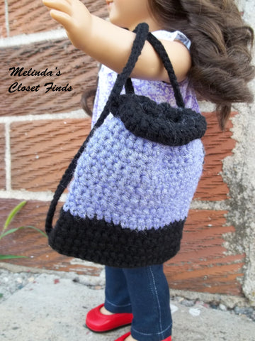 Melinda's Closet Finds Crochet Crocheted Drawstring Backpack 18" Doll Crochet Pattern larougetdelisle