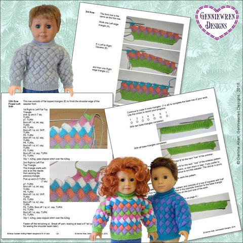 Genniewren Knitting Entrelac Sweater 18" Doll Knitting Pattern larougetdelisle