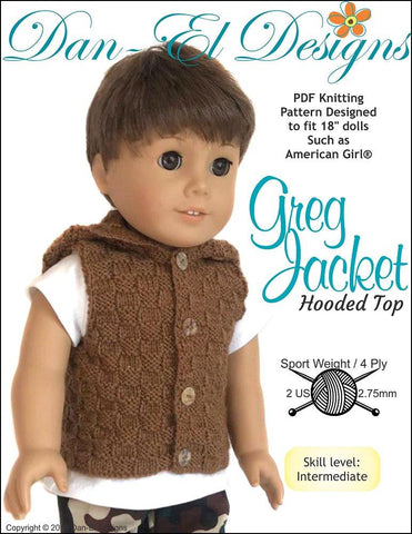 Dan-El Designs Knitting Greg Jacket 18" Doll Knitting Pattern larougetdelisle