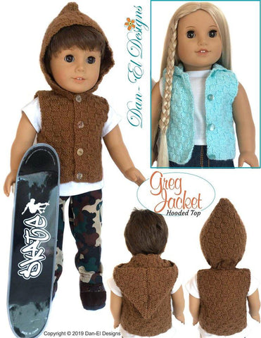 Dan-El Designs Knitting Greg Jacket 18" Doll Knitting Pattern larougetdelisle