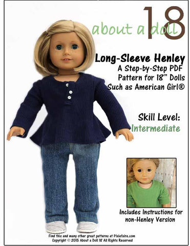 About A Doll 18 18 Inch Modern Long-Sleeve Henley 18" Doll Clothes Pattern larougetdelisle