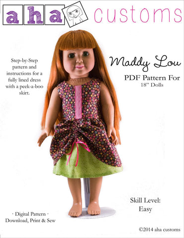 Aha Customs 18 Inch Modern Maddy Lou Dress 18" Doll Clothes Pattern larougetdelisle