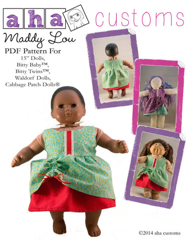 Aha Customs Bitty Baby/Twin Maddy Lou Dress 15" Baby Doll Clothes Pattern larougetdelisle
