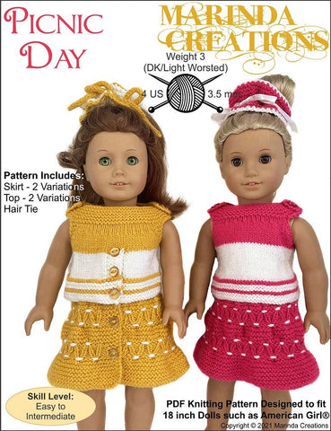 Marinda Creations Knitting Picnic Day 18" Doll Clothes Knitting Pattern larougetdelisle