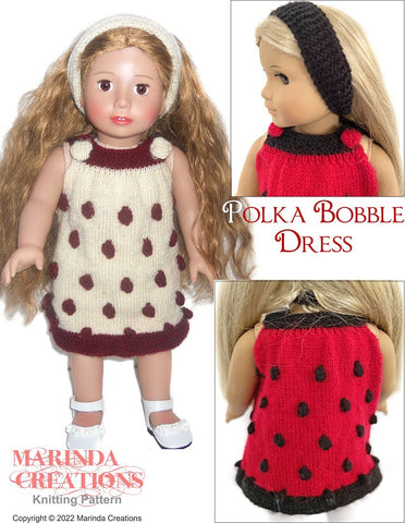 Marinda Creations Knitting Polka Bobble Dress 18" Doll Knitting Pattern larougetdelisle